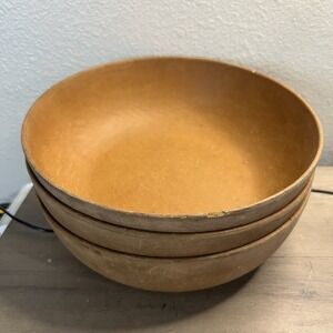 Vintage 60s Ellingers Agatized Wood Bowls Set of 3, #100 9.5" Primitive MCM USA